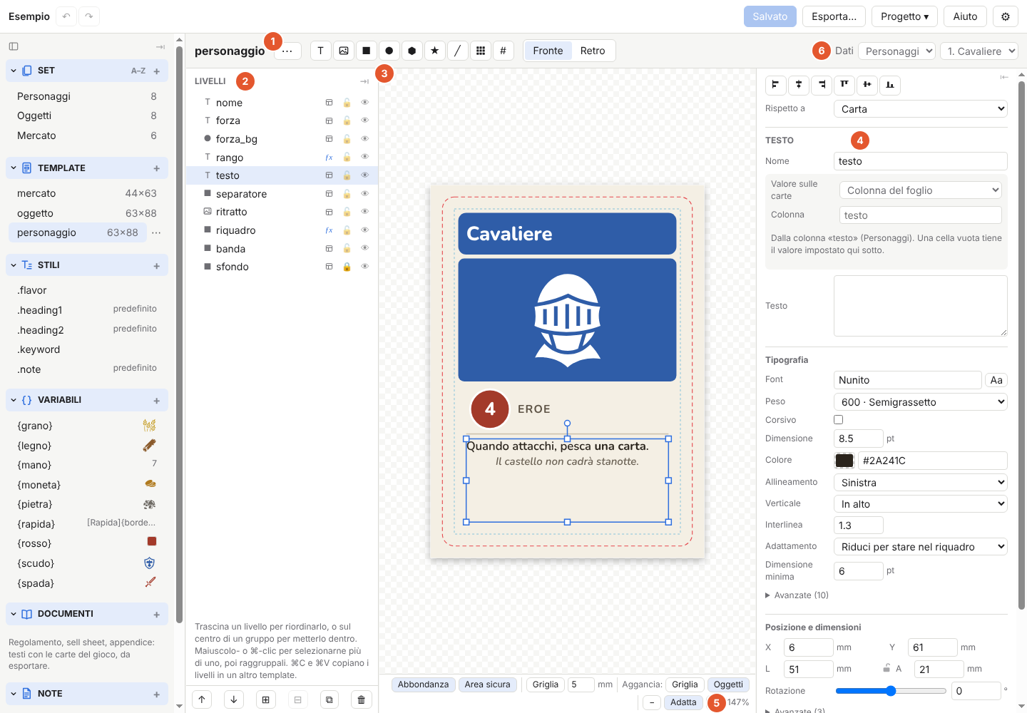 L’editor del template: livelli, tela e proprietà
